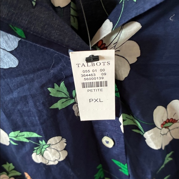 Talbots sz XLP Floral Navy Women's Top button down light weight nwt - Picture 4 of 5